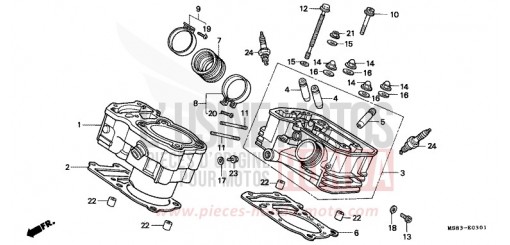 CYLINDER/CYLINDER HEAD (REAR) XRV650J de 1988